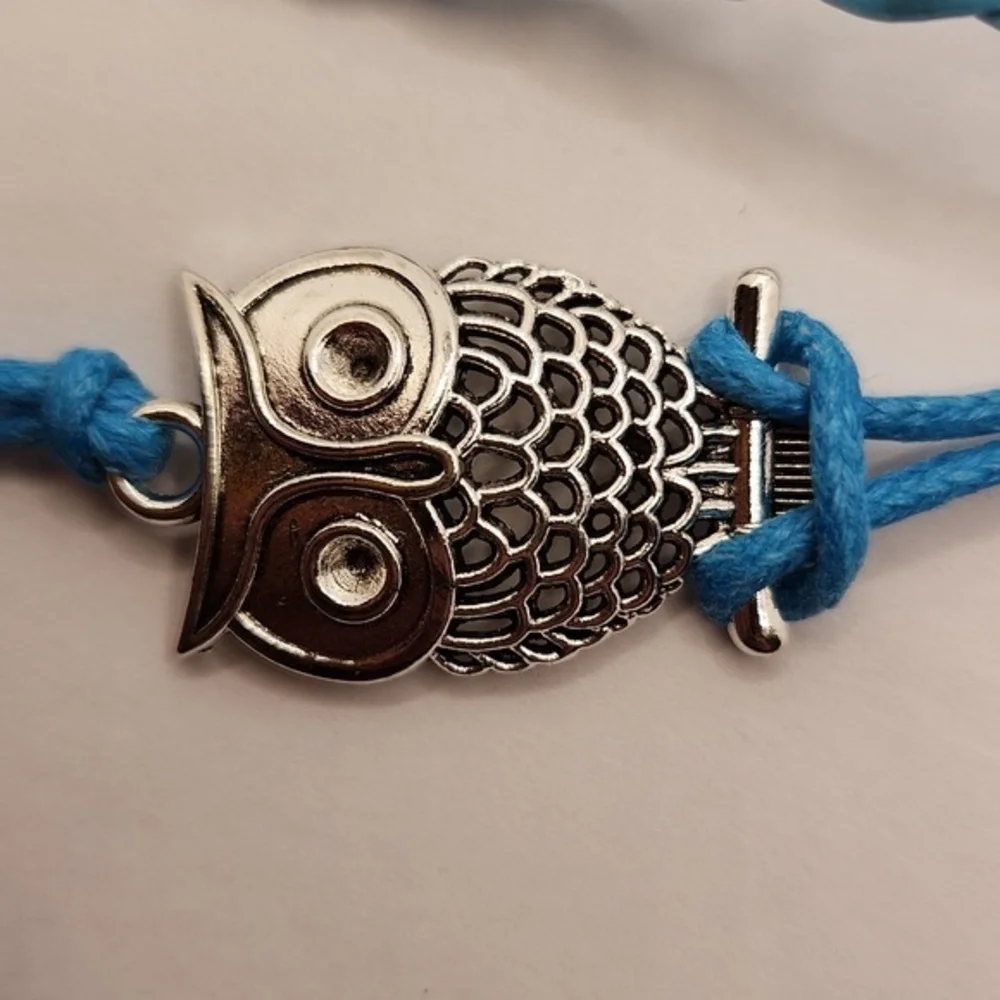 Multi Charm Leathet Bracelet Infinity‎ Symbol with Faux Pearl Heart and Owl